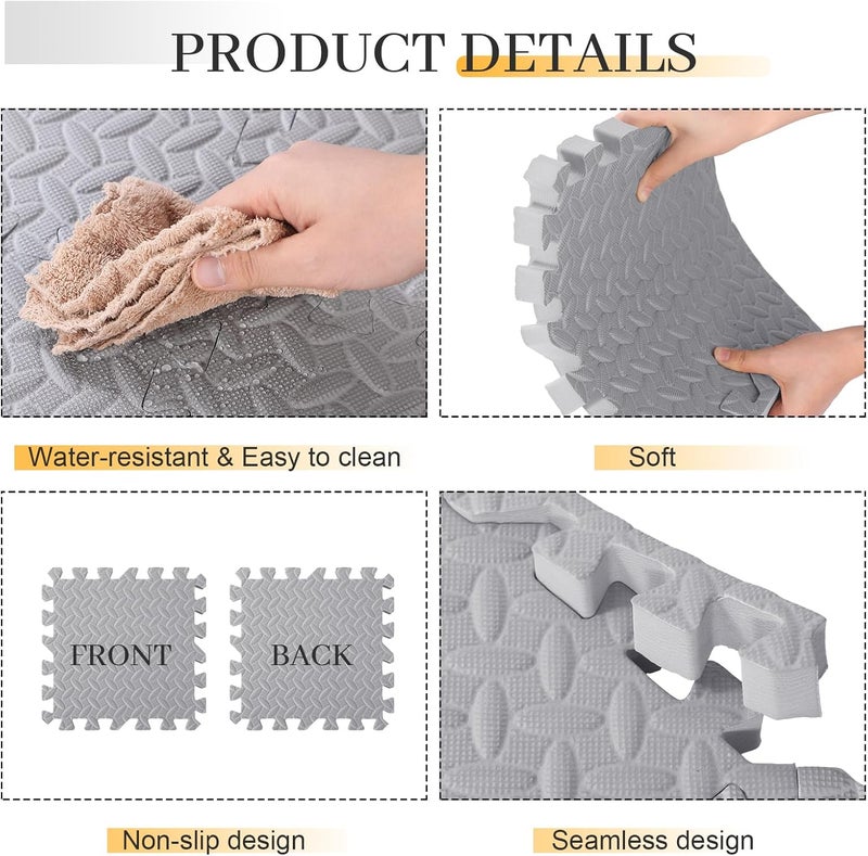 Arrowbash 12x12x1 Inch EVA Thick Interlocking Foam Floor Tiles Puzzle Exercise Mat Foam Mats for Home Gym Pets(Grey,12) - Image 3